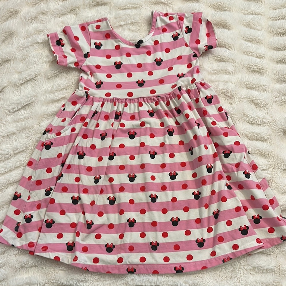 Hanna Andersson Pink Striped Kids Dress with Minnie Mouse Print